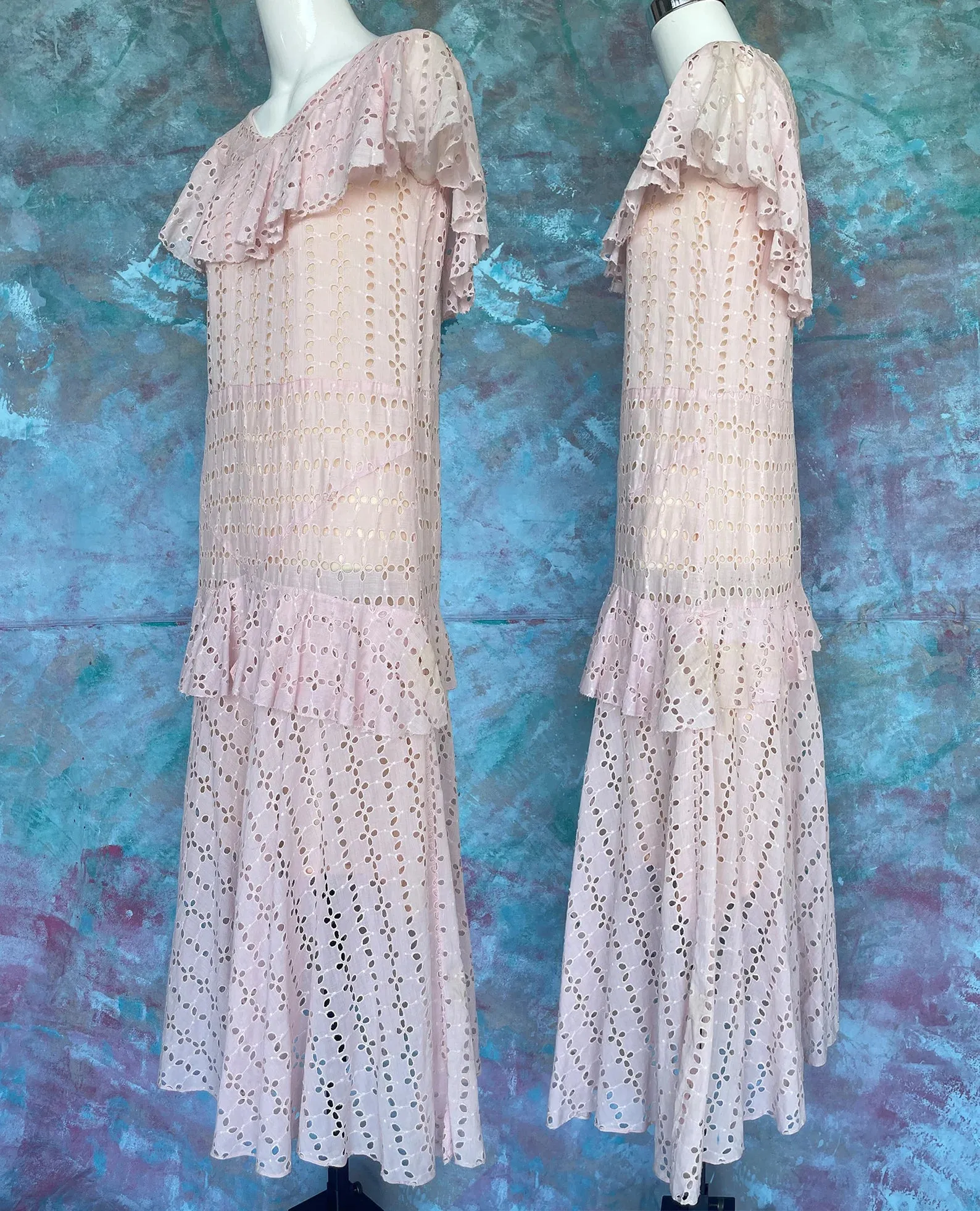 1930s Pink Eyelet Flapper Tea Dress