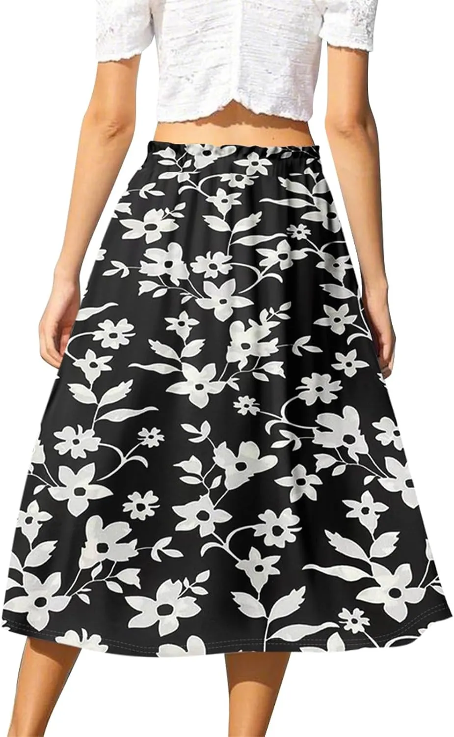 ADHOWBEW Long Skirts for Women 2025 Cotton Elastic Waist Floral Print Beach Casual Flowy Trendy Skirts