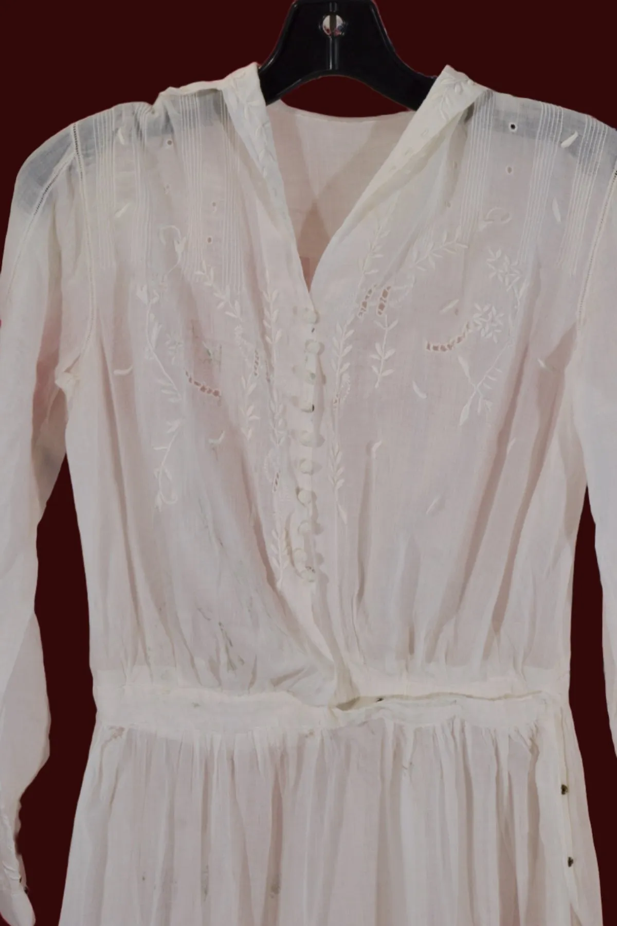 Antique Edwardian Lawn Dress, Embroidered Details, Not Perfect