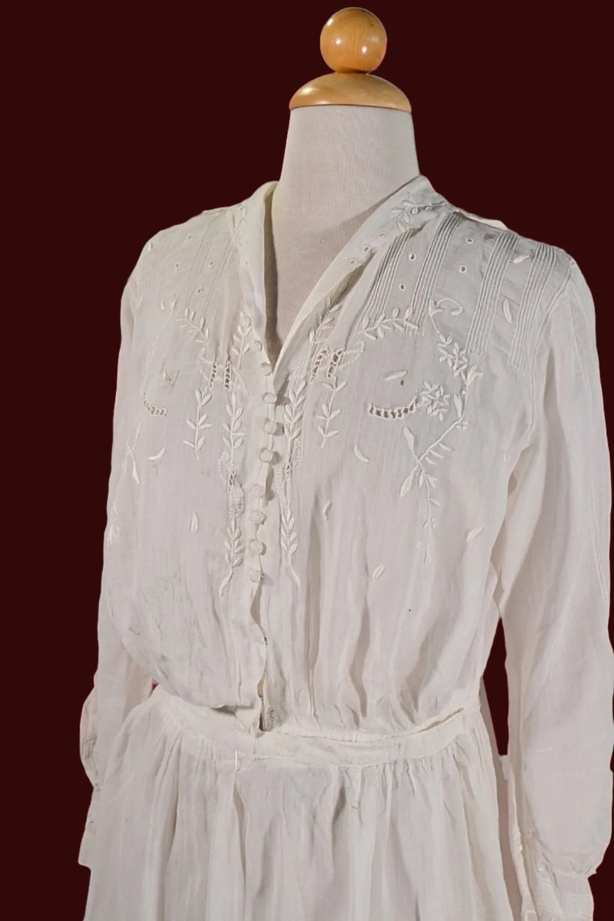 Antique Edwardian Lawn Dress, Embroidered Details, Not Perfect