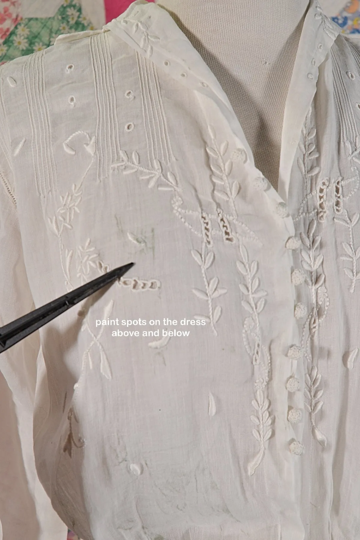 Antique Edwardian Lawn Dress, Embroidered Details, Not Perfect