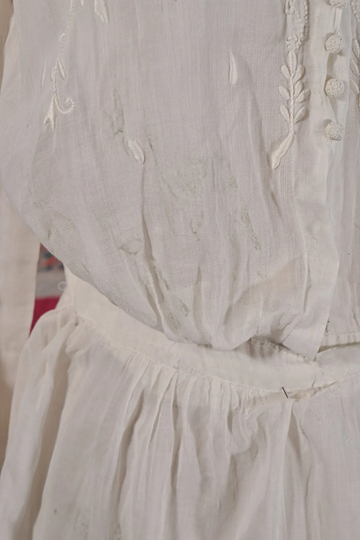 Antique Edwardian Lawn Dress, Embroidered Details, Not Perfect