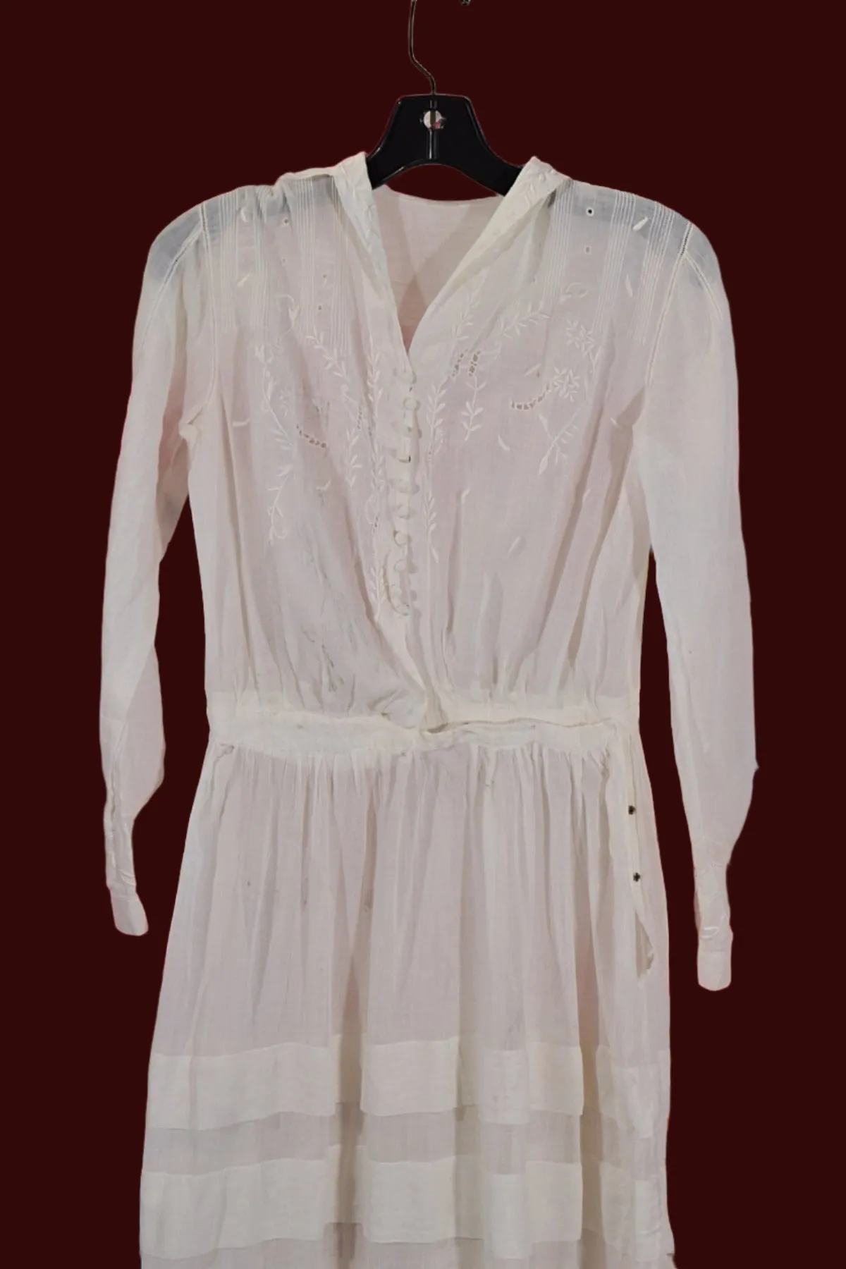 Antique Edwardian Lawn Dress, Embroidered Details, Not Perfect