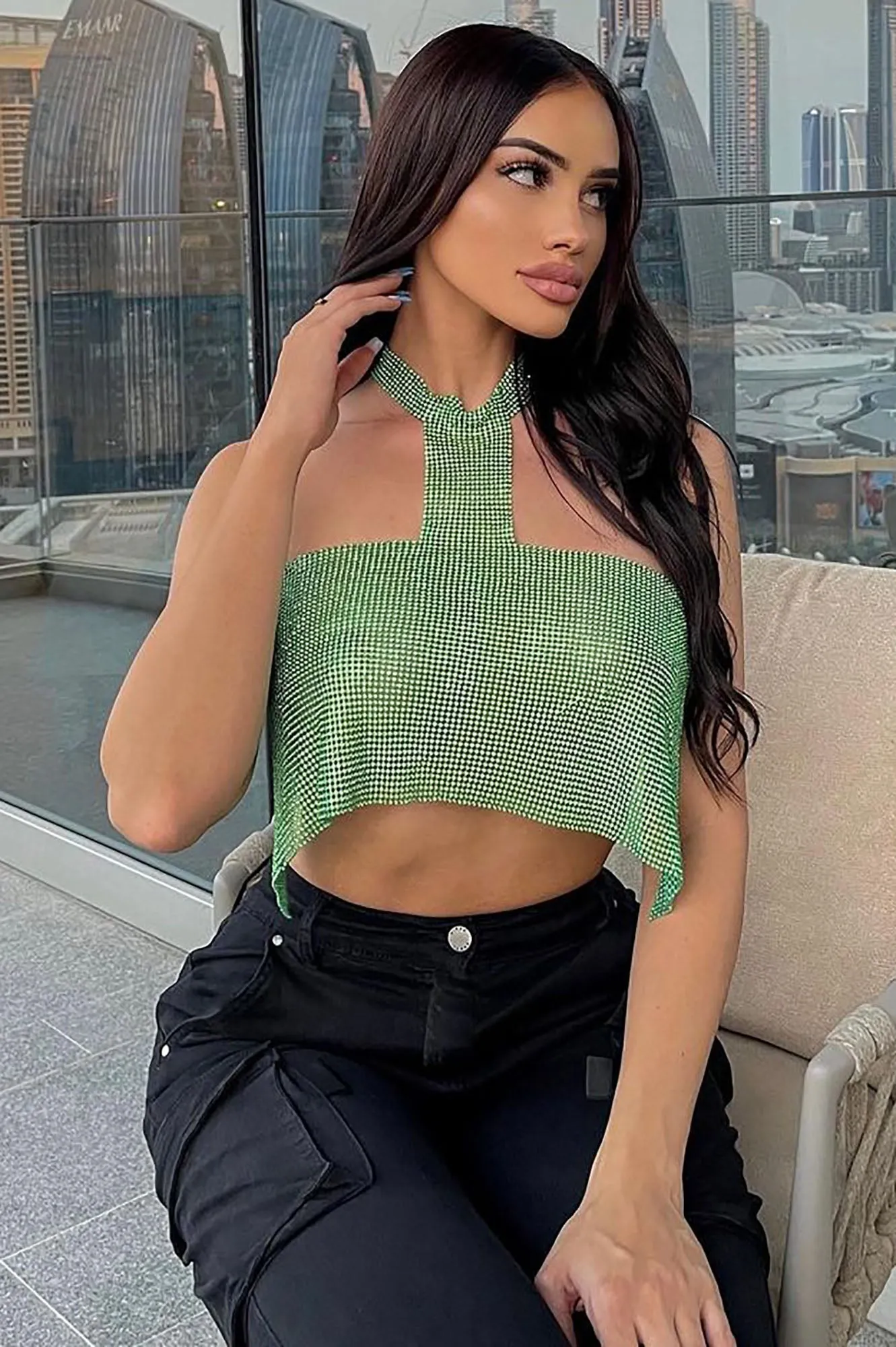 Bel Air Rhinestone Top - Green