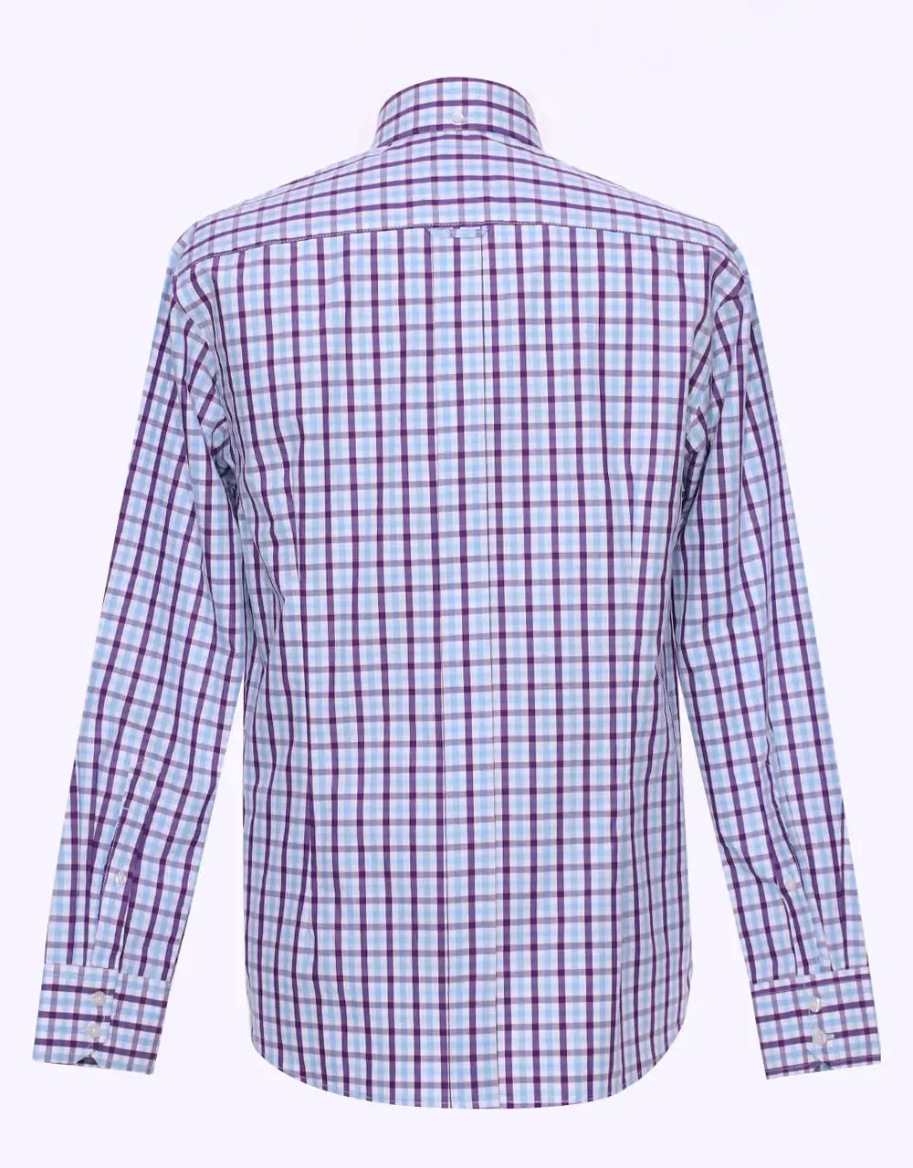Button Down Shirt - Purple And Light Sky Windowpane Check Shirt