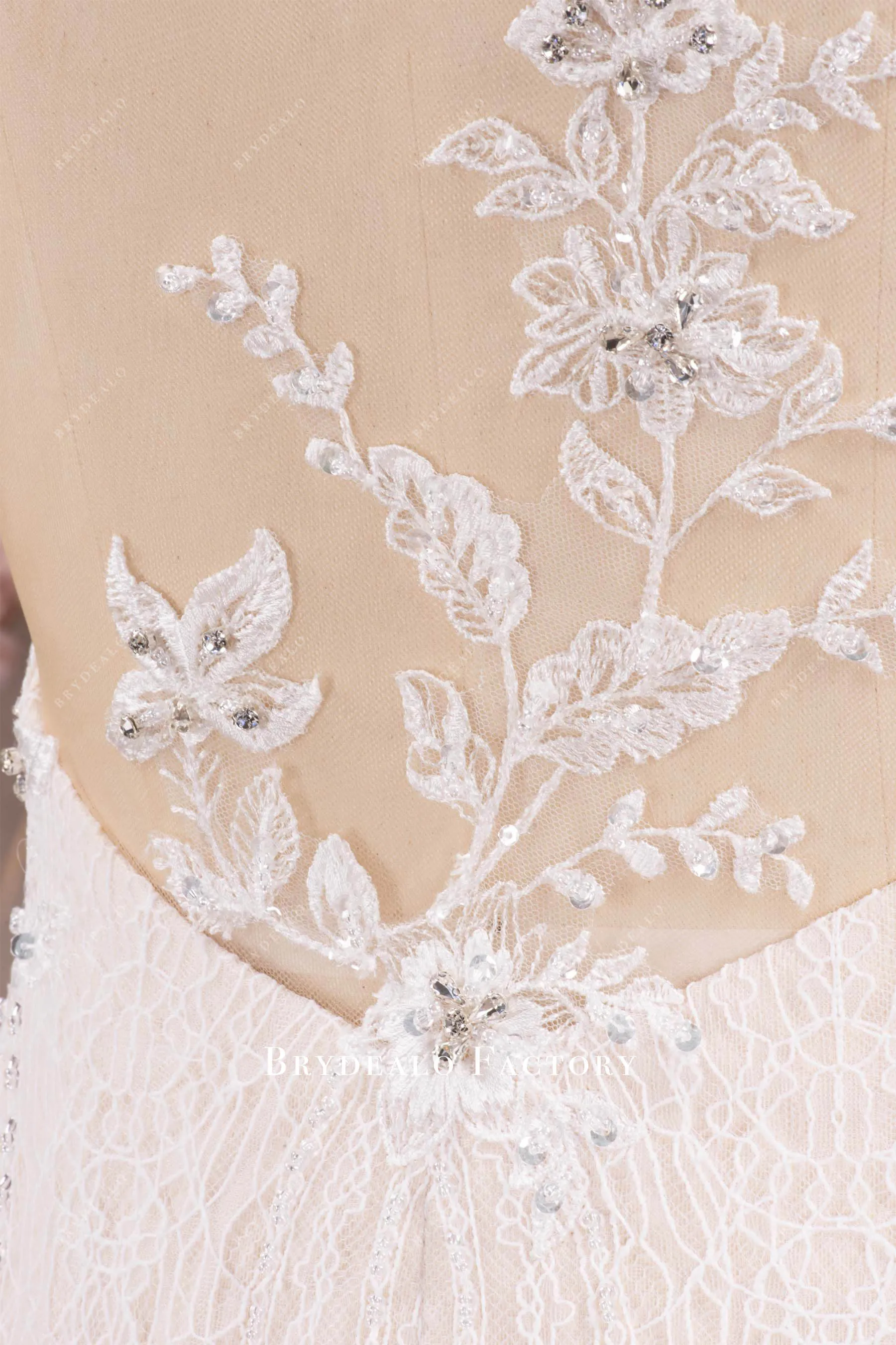 Champagne Illusion Back Beaded Lace Mermaid Wedding Dress