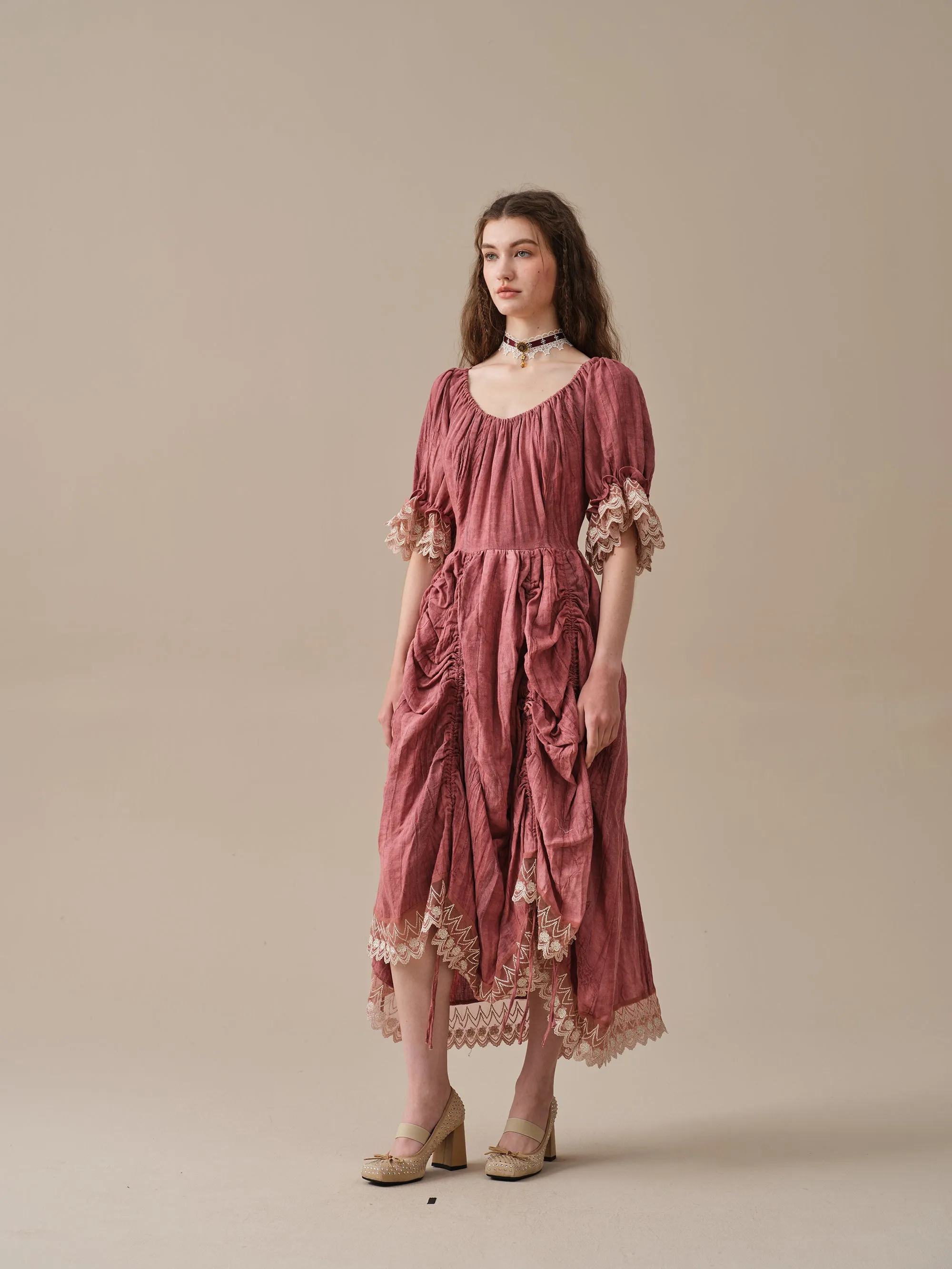 Elowen 27 | Lace Linen dress gown ( 2 way to wear )