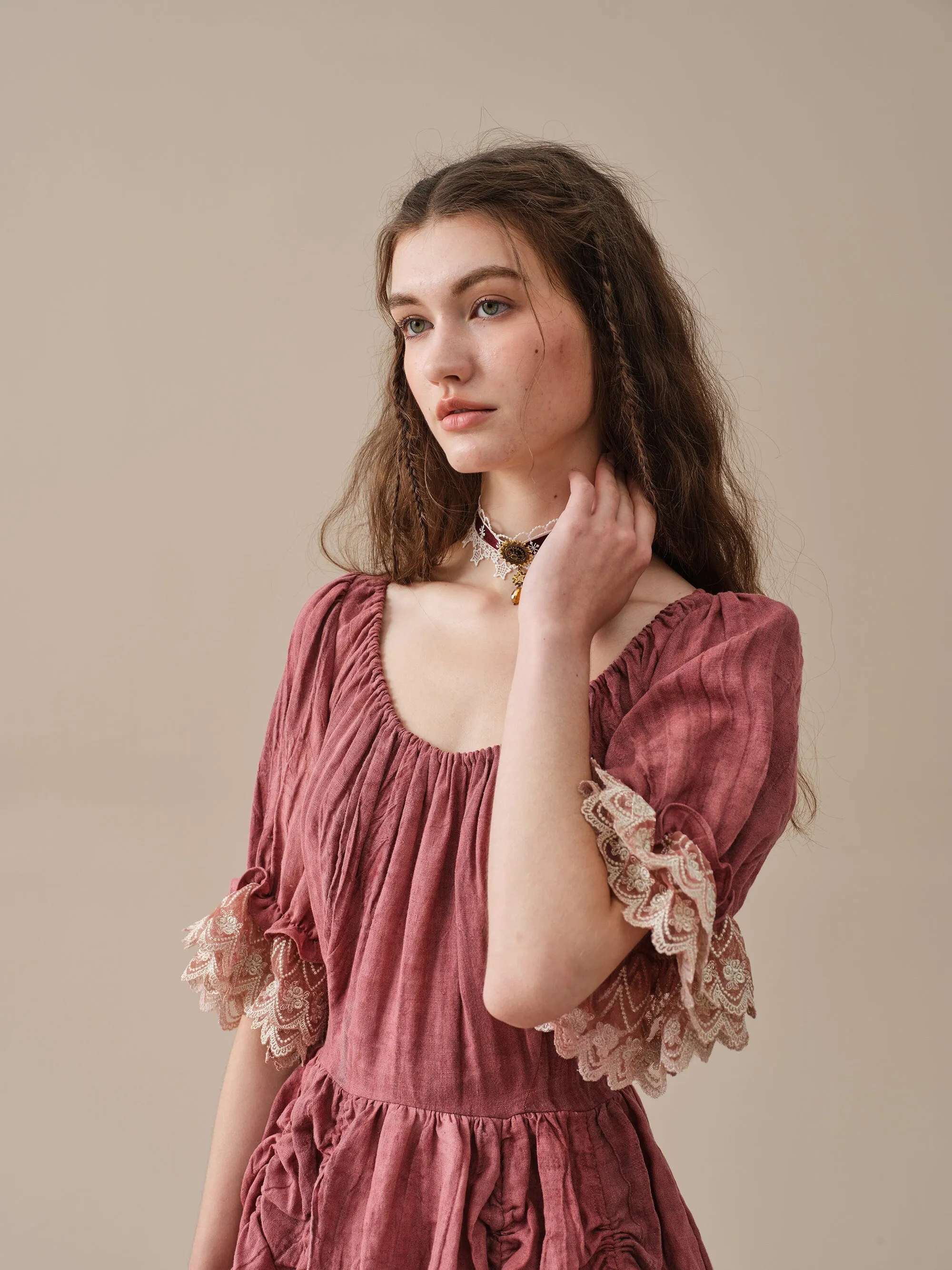 Elowen 27 | Lace Linen dress gown ( 2 way to wear )