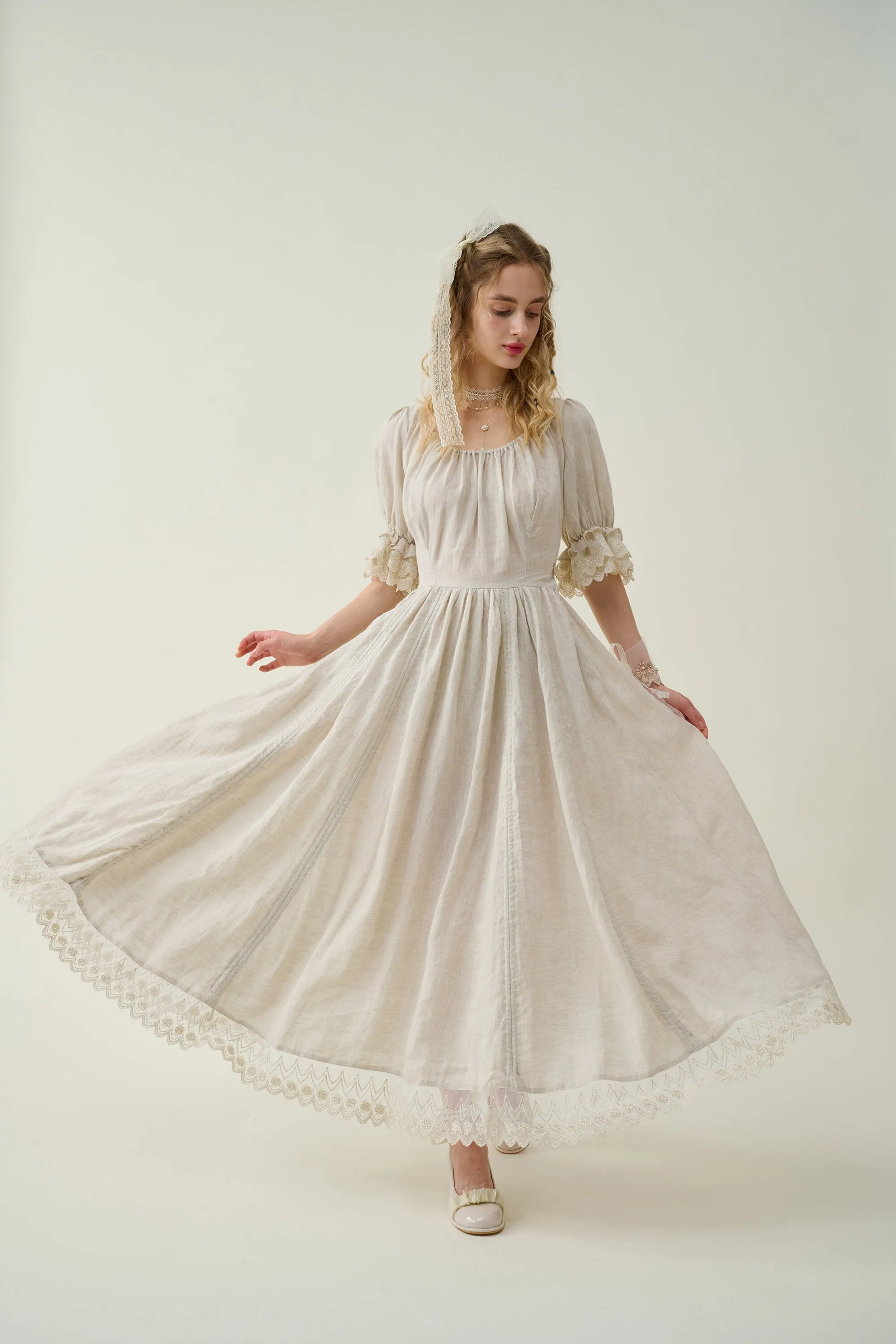 Elowen 27 | Lace Linen dress gown ( 2 way to wear )