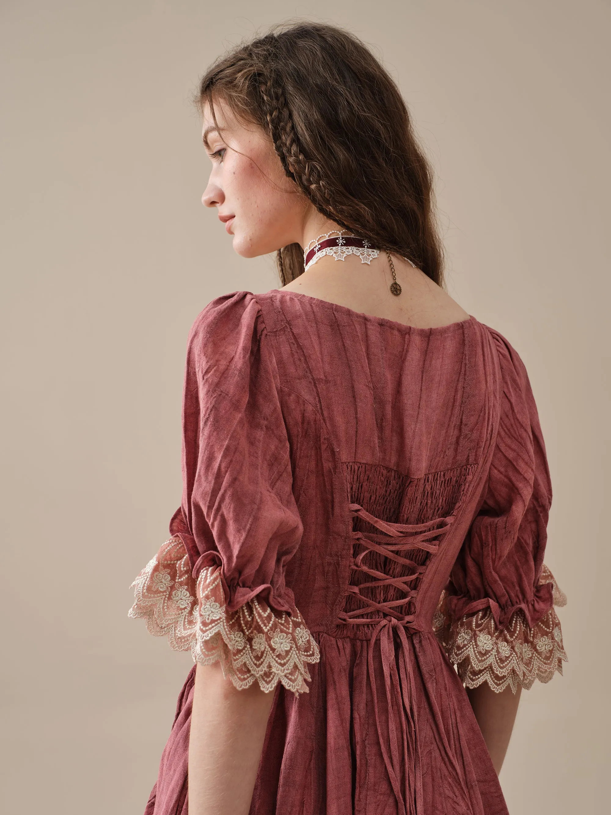 Elowen 27 | Lace Linen dress gown ( 2 way to wear )