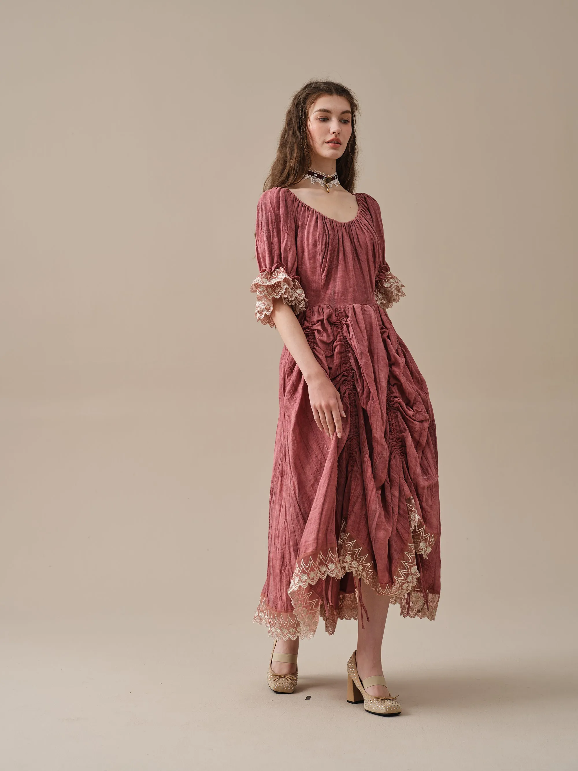 Elowen 27 | Lace Linen dress gown ( 2 way to wear )