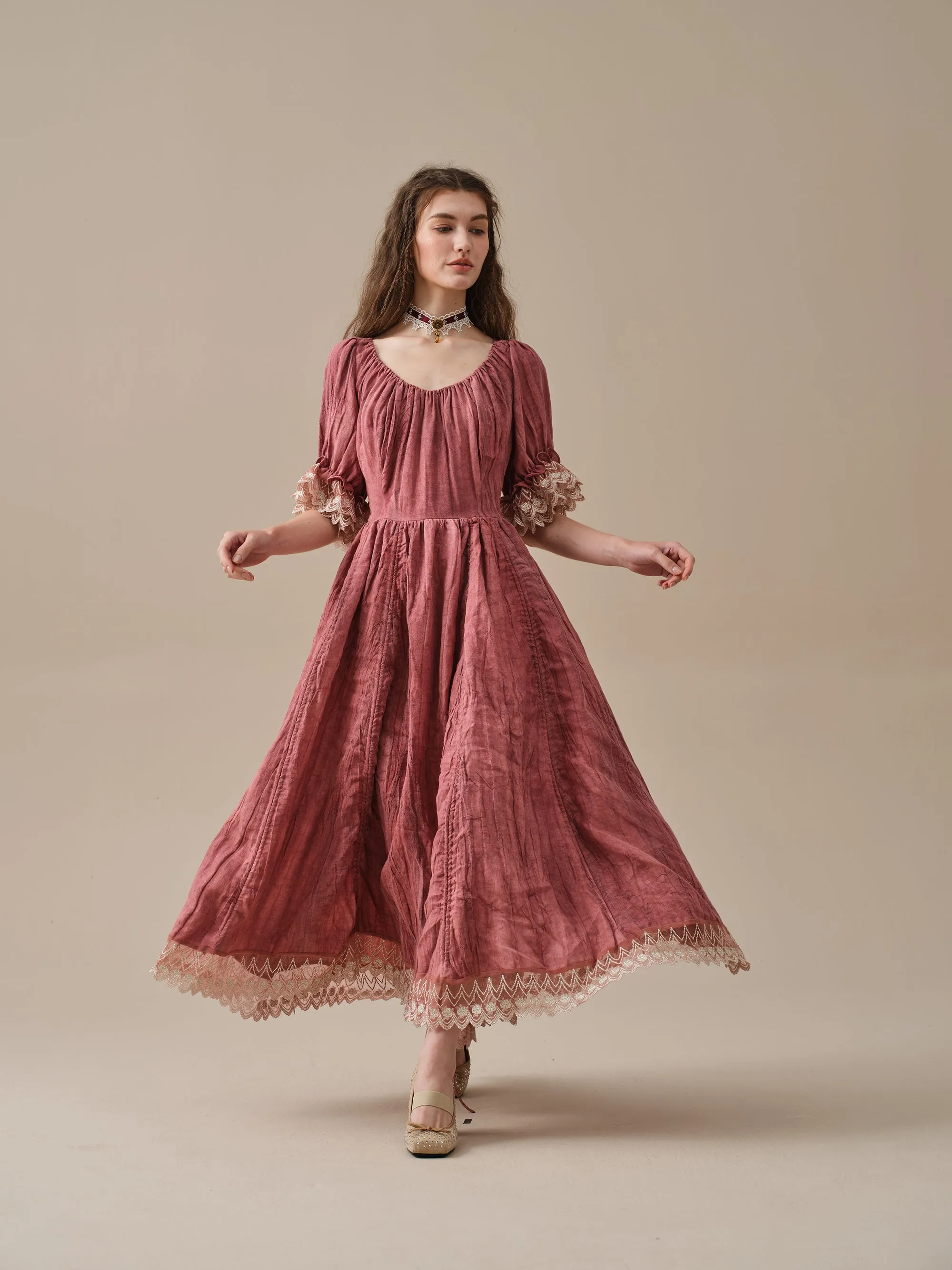 Elowen 27 | Lace Linen dress gown ( 2 way to wear )