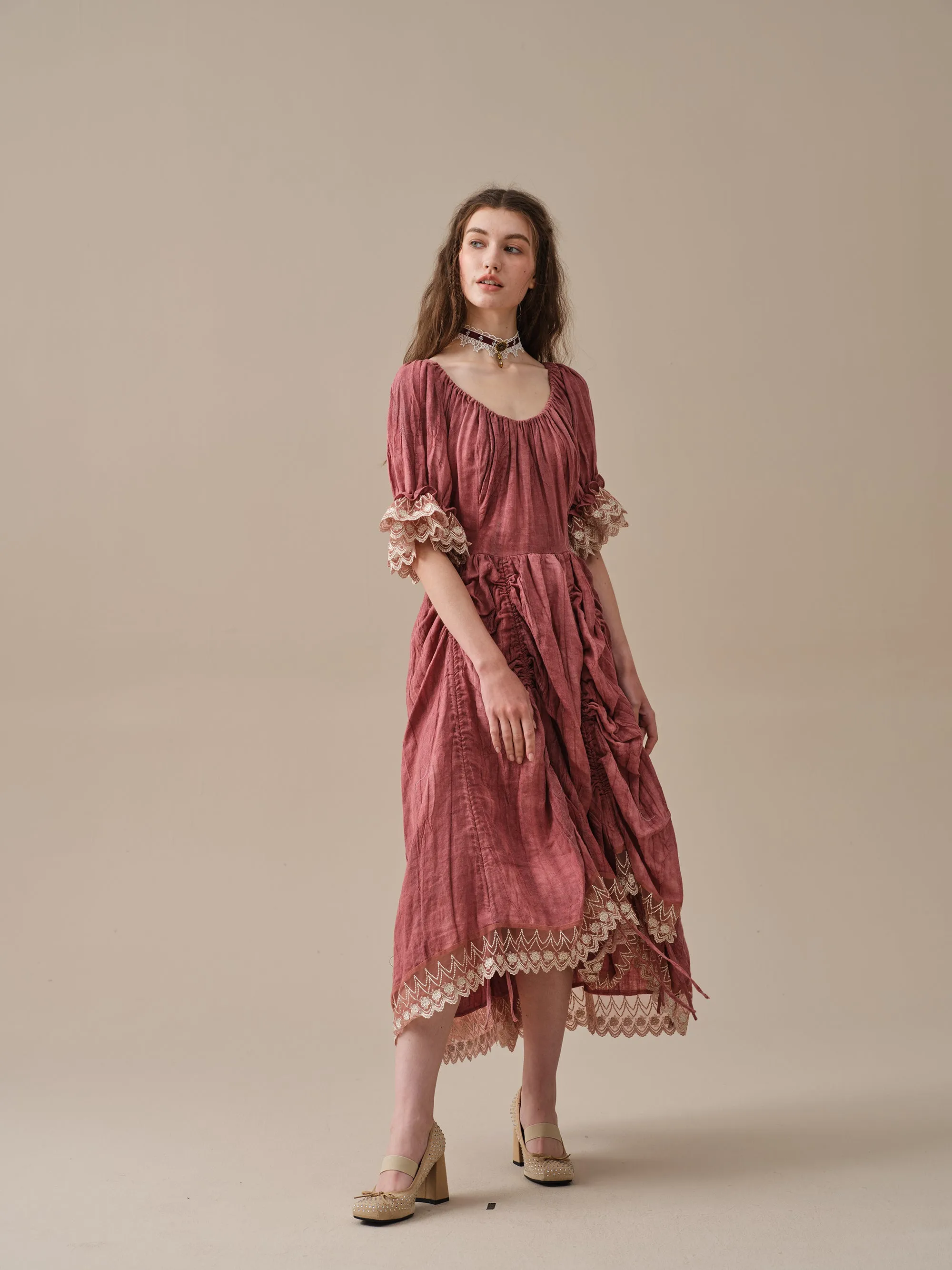 Elowen 27 | Lace Linen dress gown ( 2 way to wear )