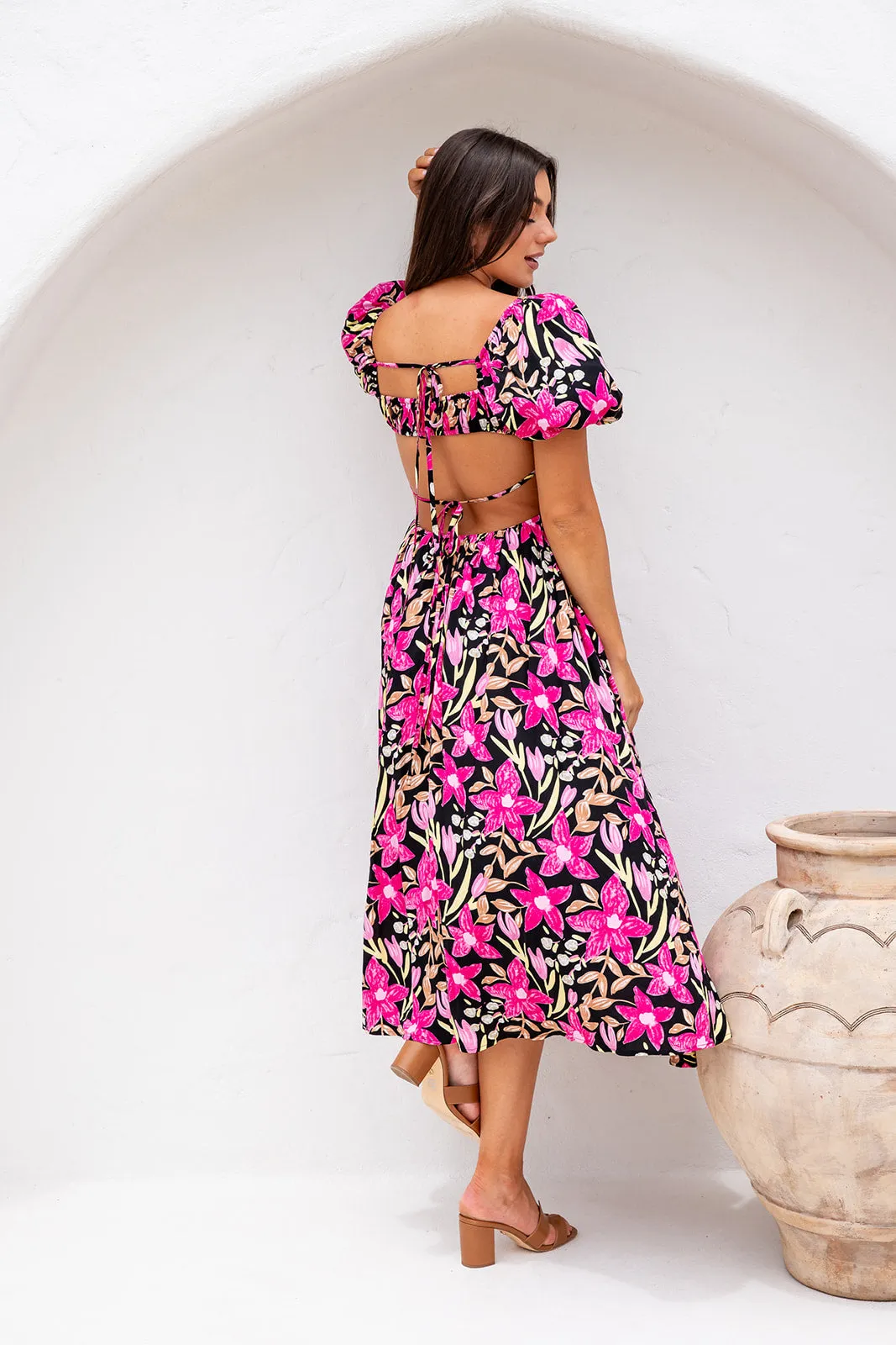Essence Midi Dress -Black Floral
