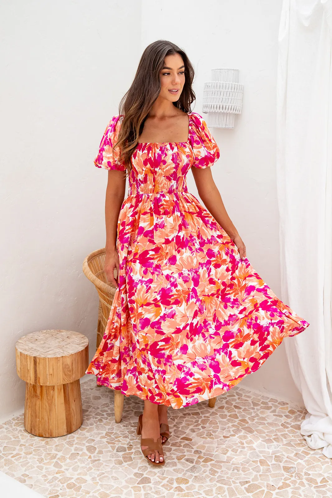 Essence Midi Dress -Pink Floral
