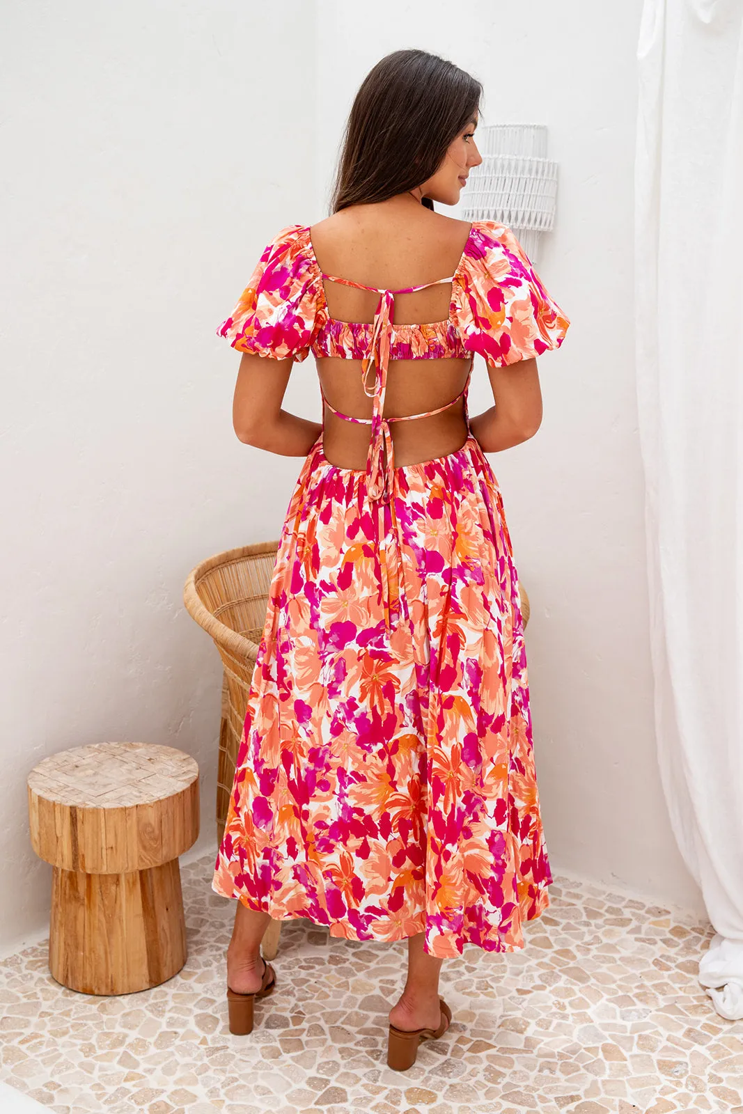 Essence Midi Dress -Pink Floral