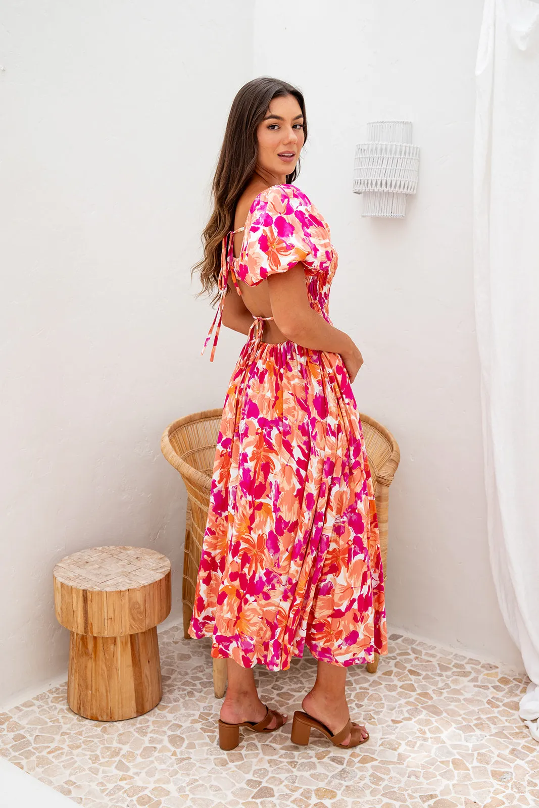 Essence Midi Dress -Pink Floral