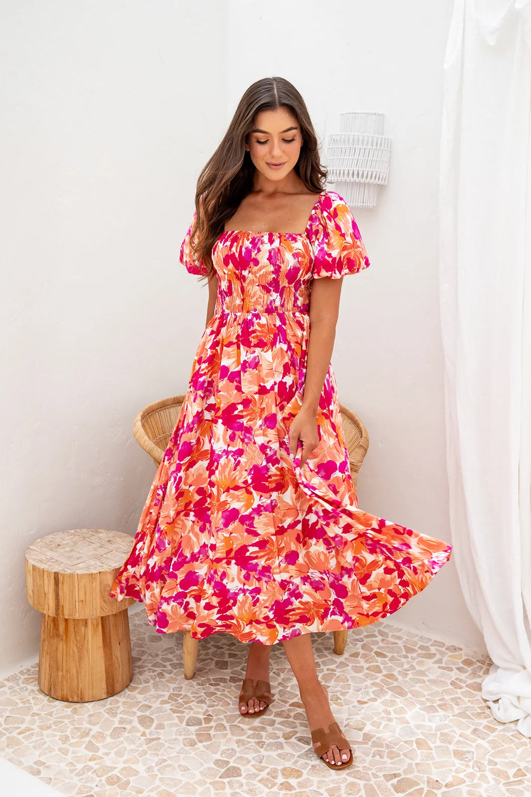 Essence Midi Dress -Pink Floral