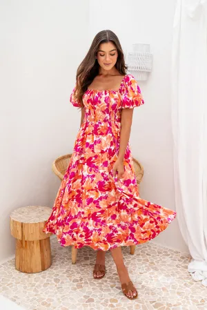Essence Midi Dress -Pink Floral