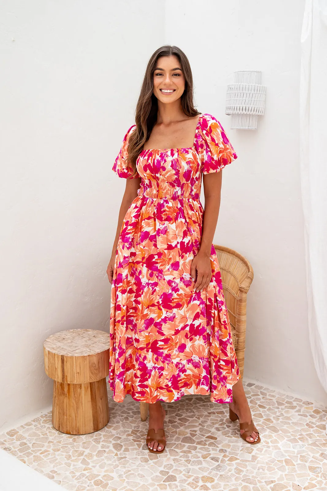 Essence Midi Dress -Pink Floral