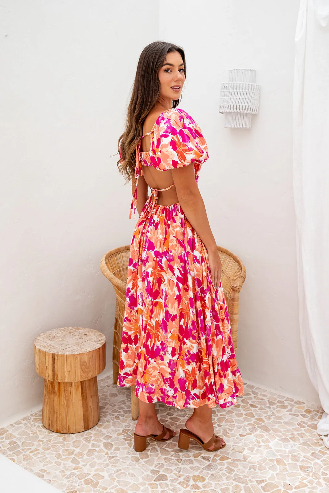 Essence Midi Dress -Pink Floral