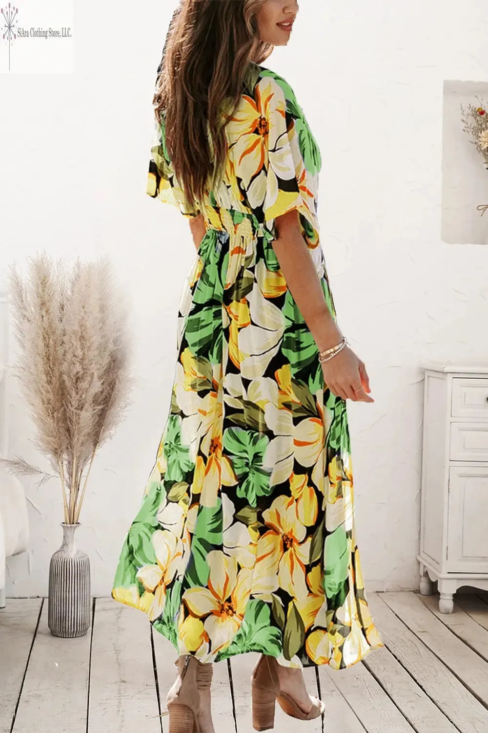Floral Midi Dress Short Sleeves
