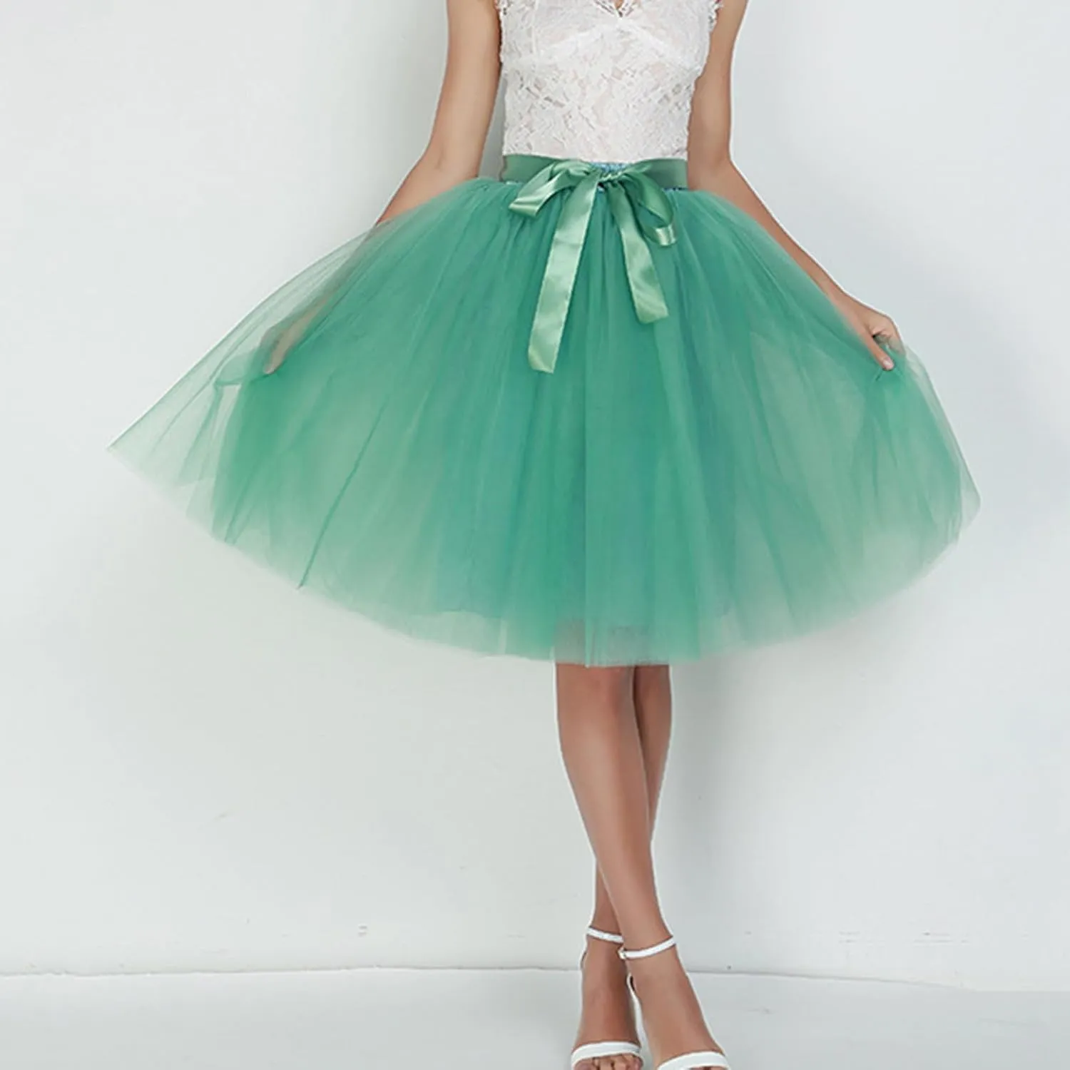 Knee Length Tulle Skirt for Women Tutu Layered Short Prom Party Skirts Underskirt Wedding Skirt Fluffy Dance Dress