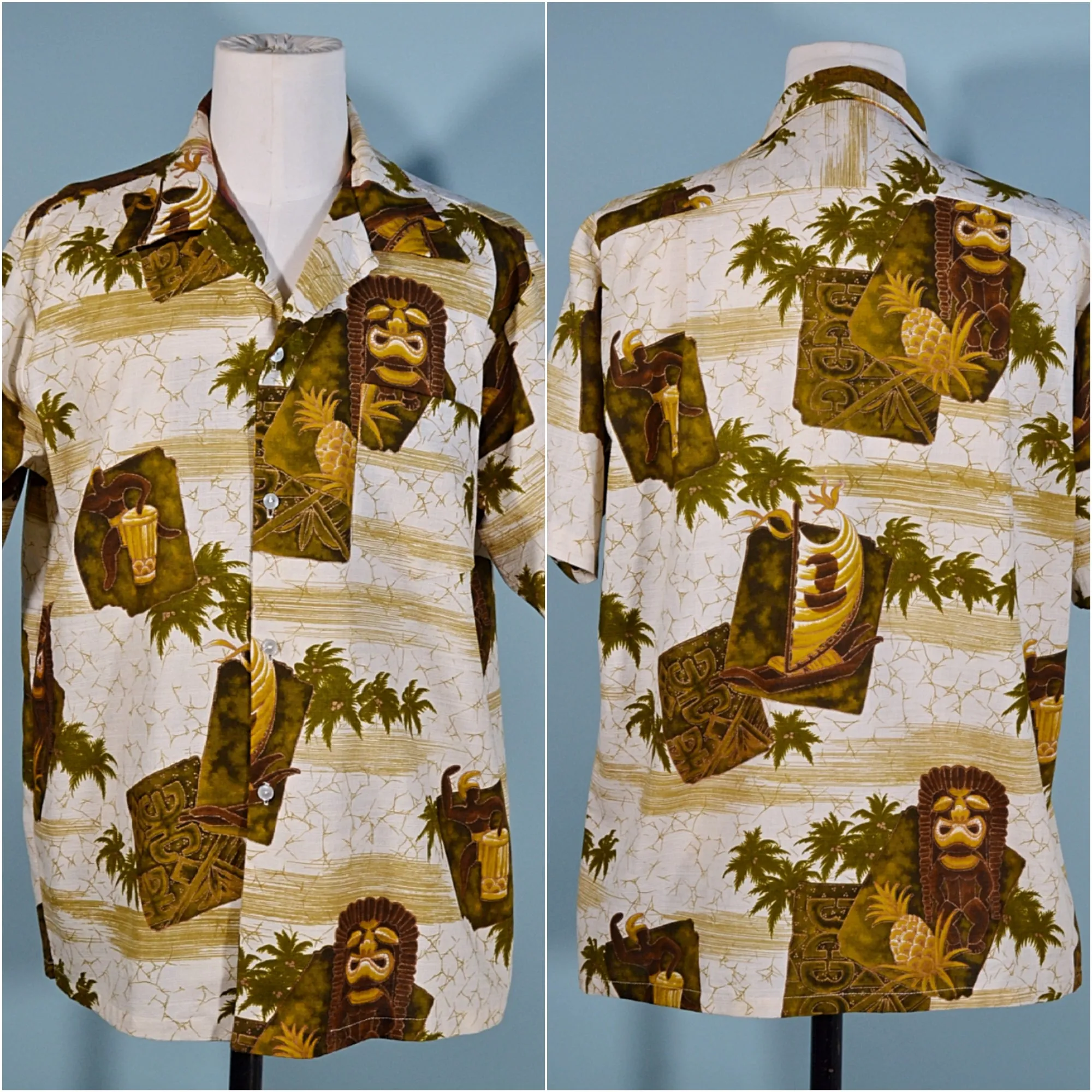 Liberty House Hawaii Vintage 60s/70s Hawaiian Shirt, Tiki Polynesian Aloha Shirt L