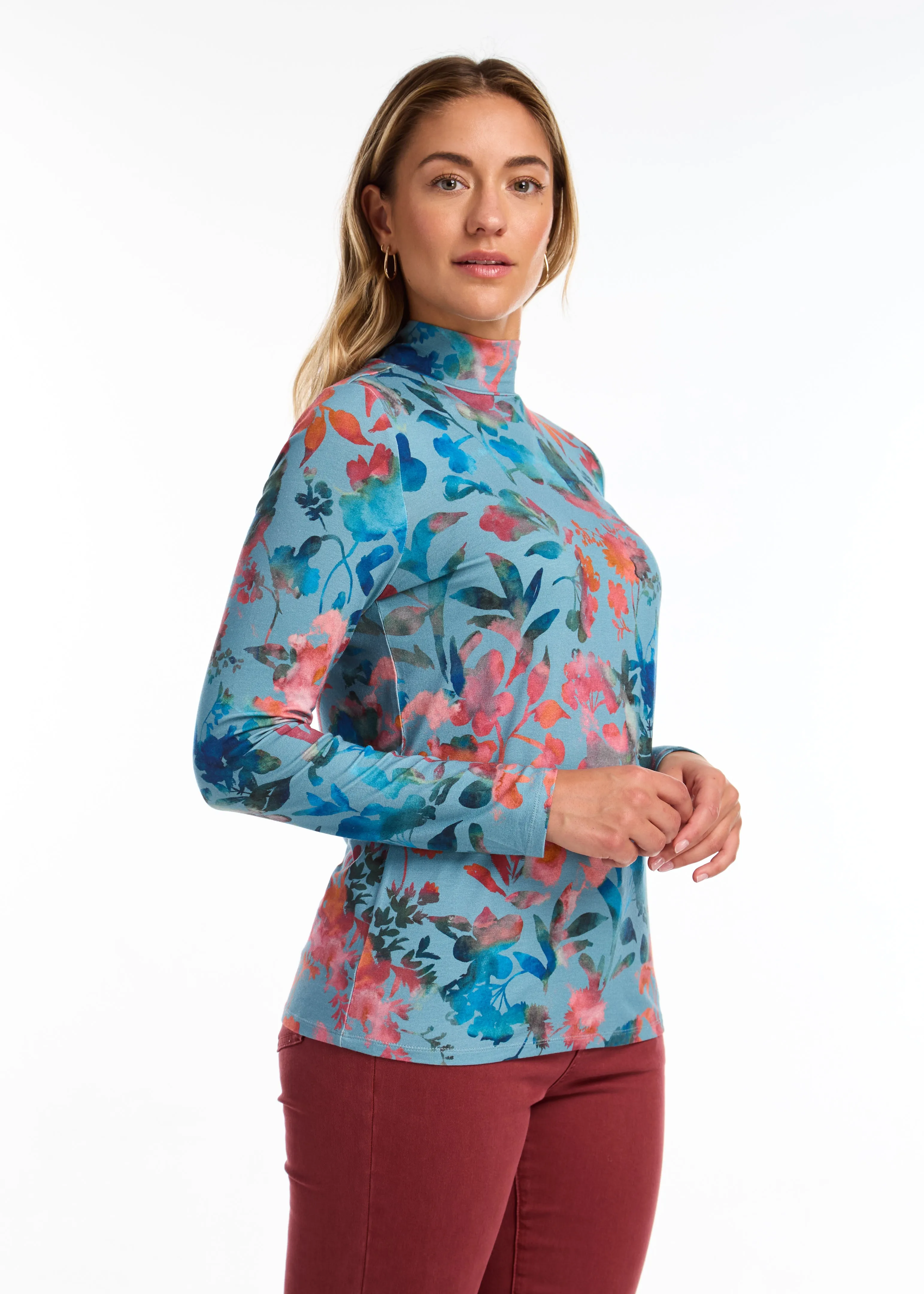 Long-Sleeve Mock Neck Top