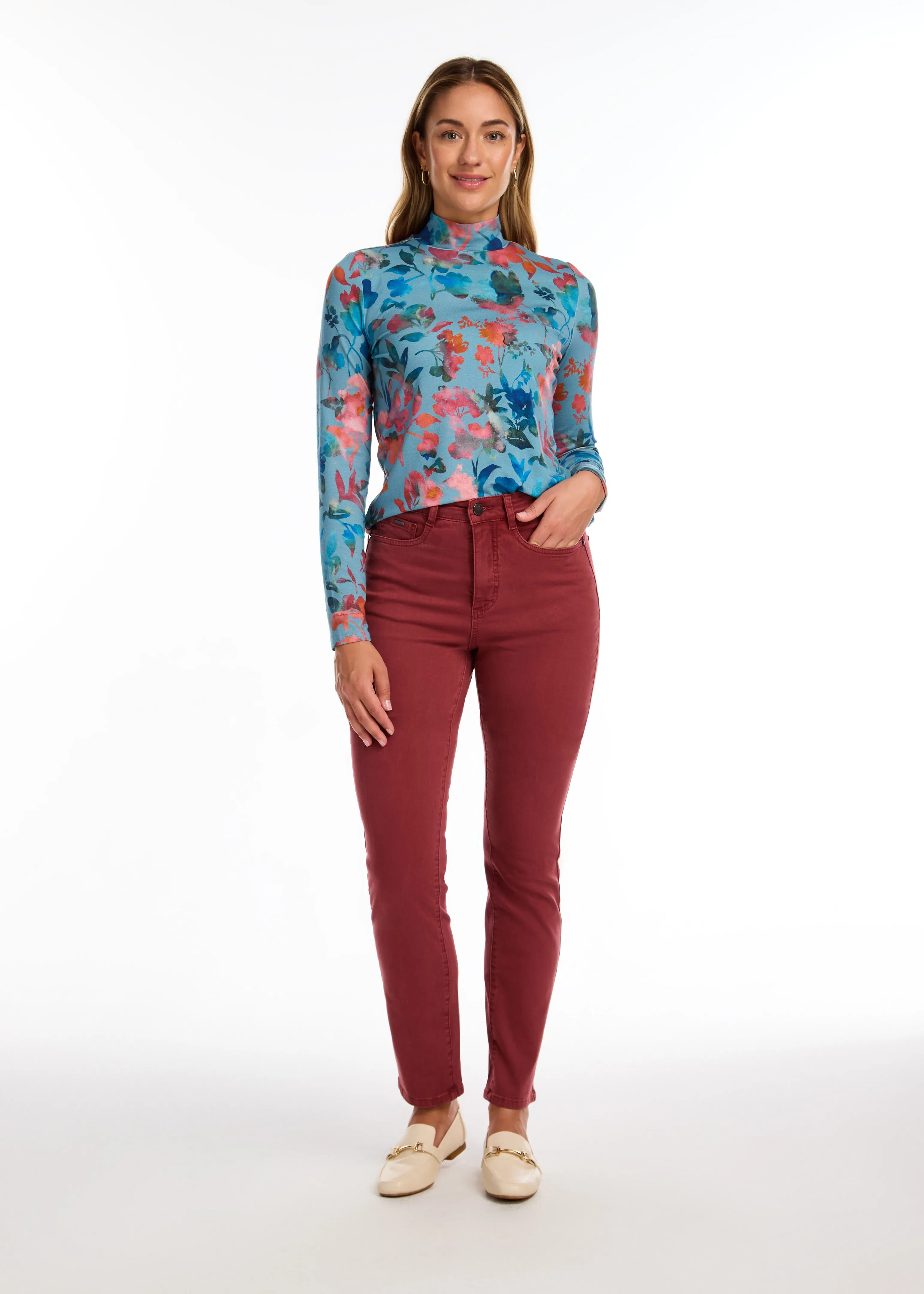 Long-Sleeve Mock Neck Top