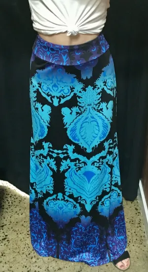 Maxi Skirt  Blue and Purple Ornate Print
