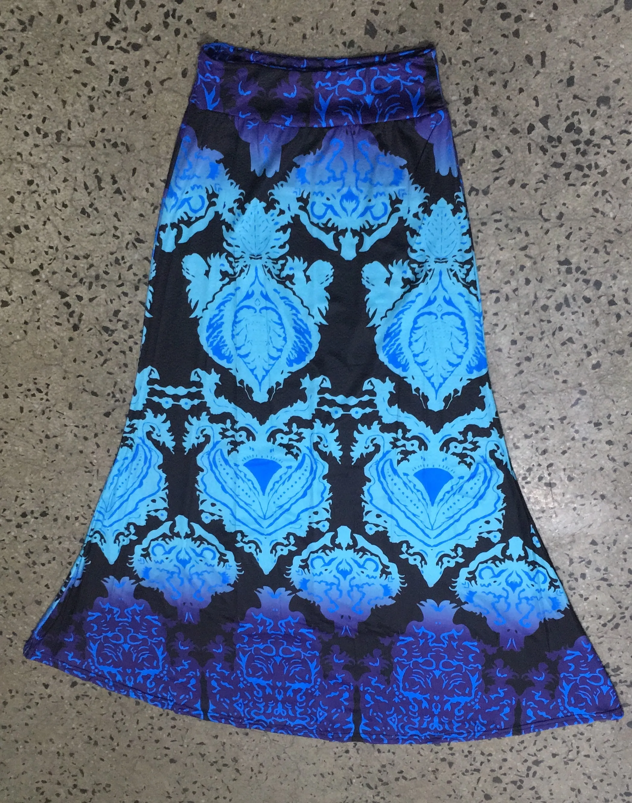 Maxi Skirt  Blue and Purple Ornate Print
