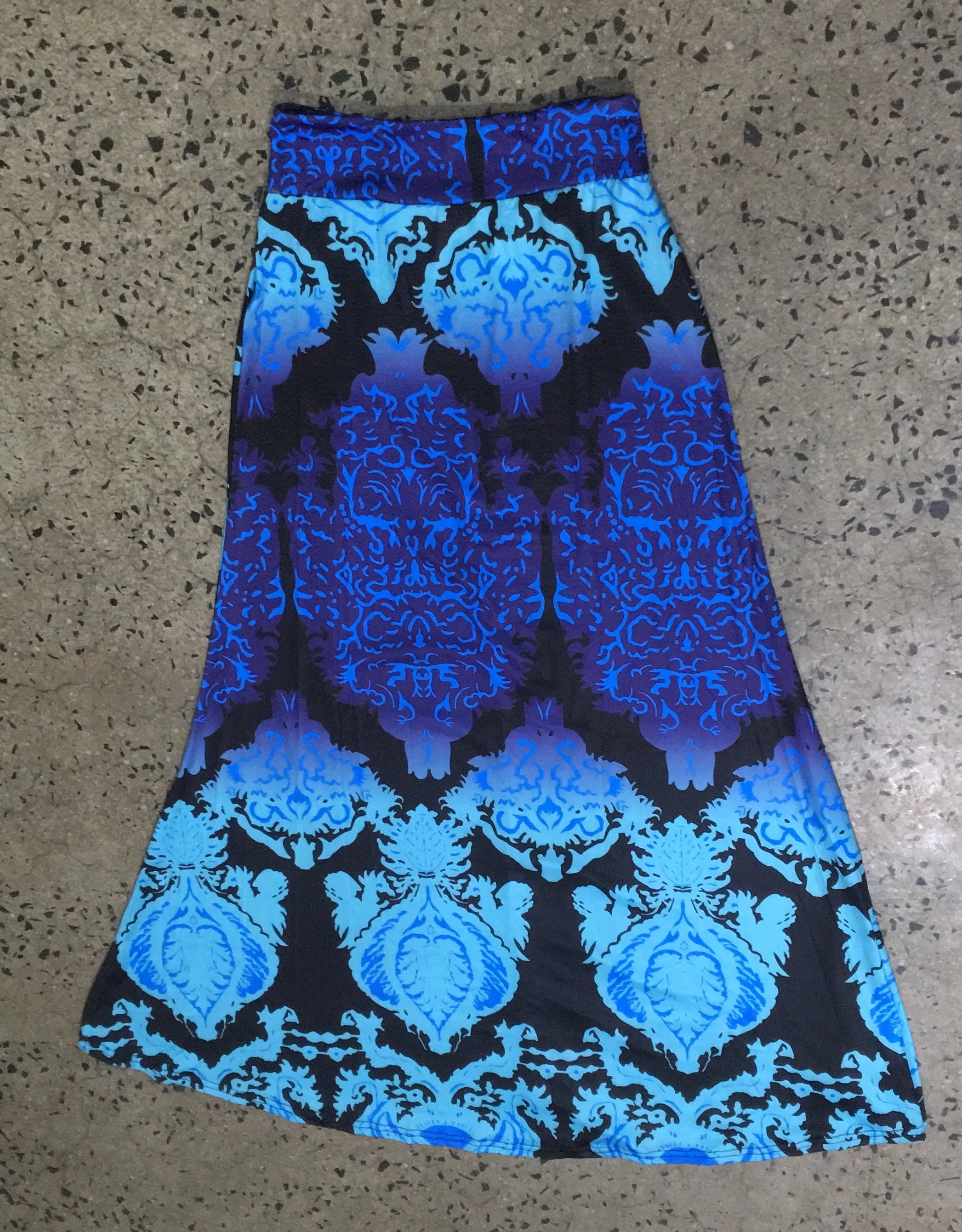Maxi Skirt  Blue and Purple Ornate Print