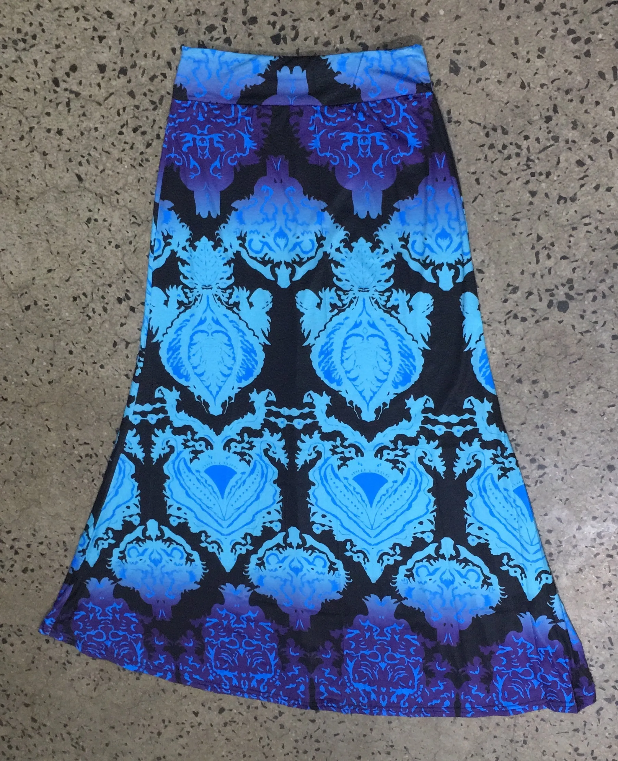 Maxi Skirt  Blue and Purple Ornate Print
