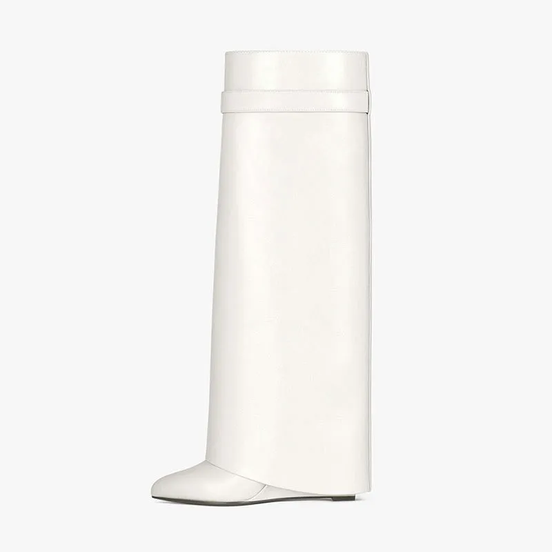 New Knee High Boots Shark Lock Long Thick Soled High-heeled Boots Designer Luxury Brand Women Leather Boots