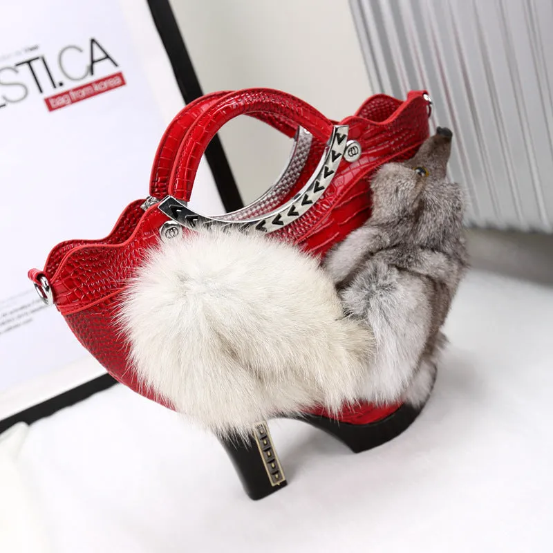 New Style Handbag High-Heeled Shoes Bag Fox Fur Bag