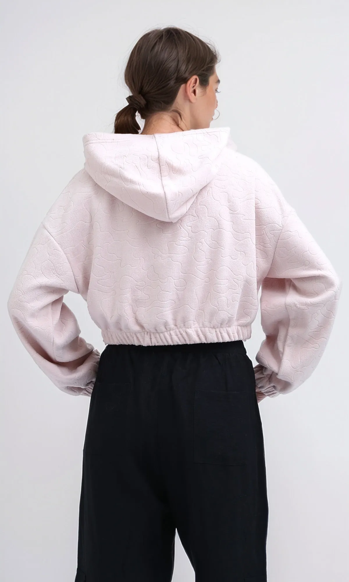 O200788 - Long Sleeves Solid Rose Hooded With Elastic