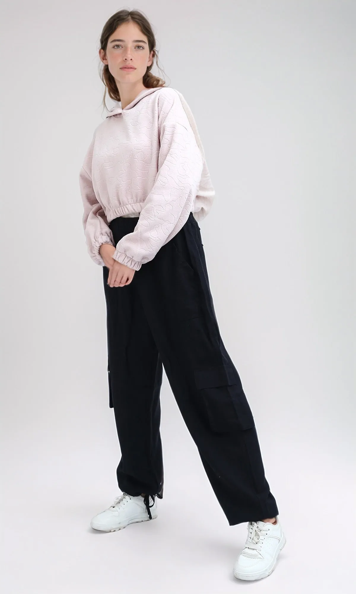O200788 - Long Sleeves Solid Rose Hooded With Elastic