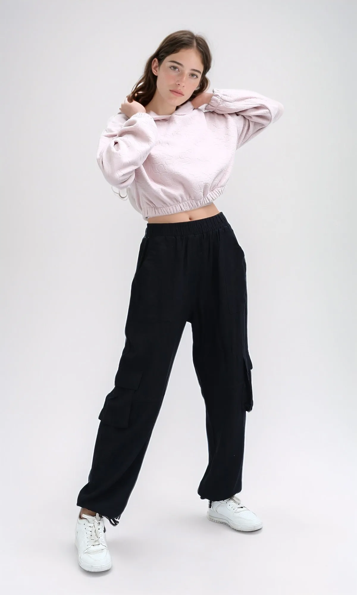 O200788 - Long Sleeves Solid Rose Hooded With Elastic