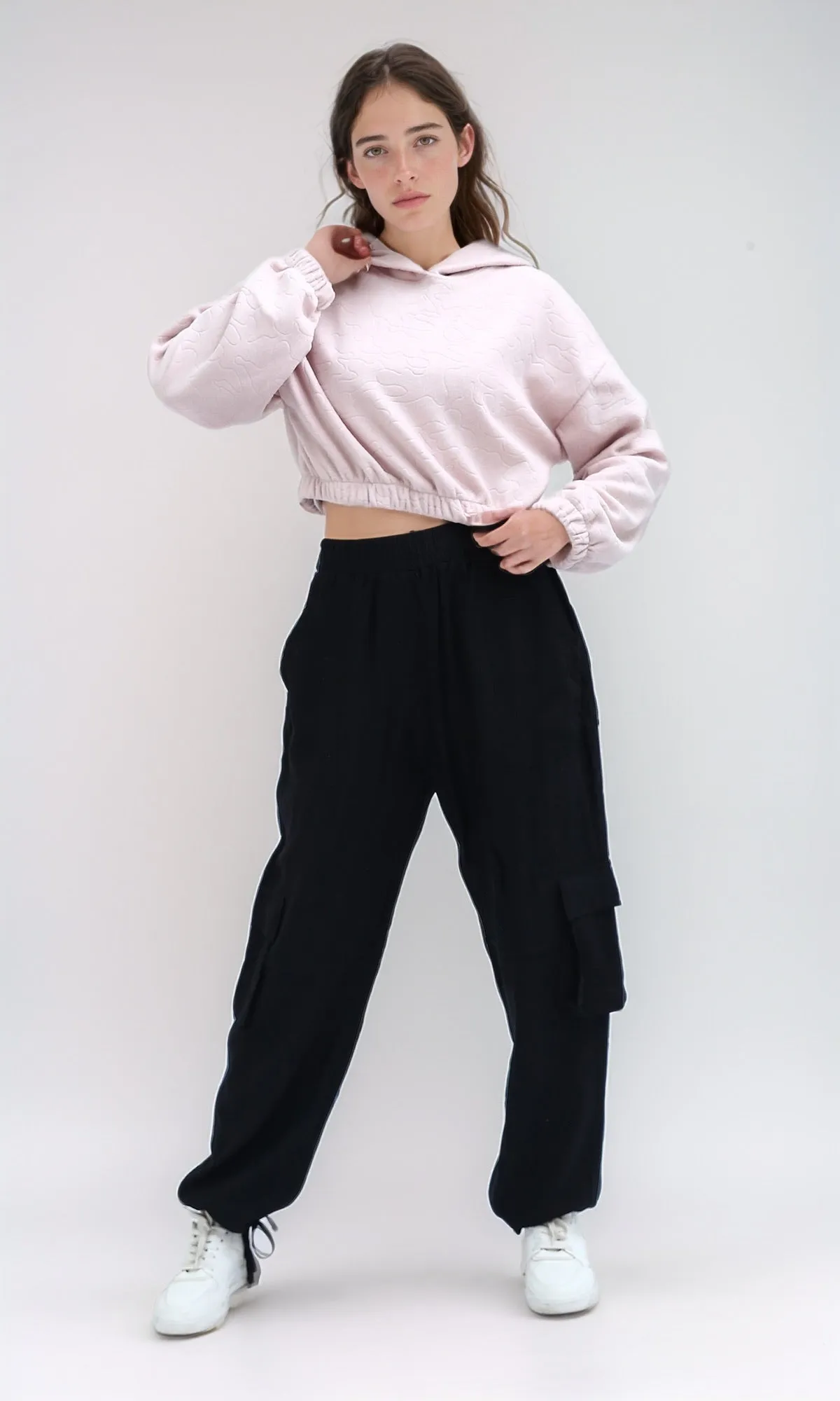 O200788 - Long Sleeves Solid Rose Hooded With Elastic