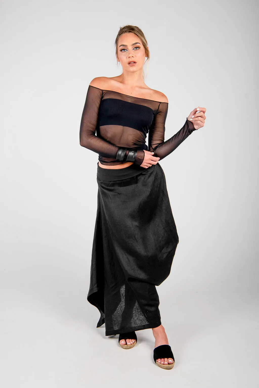 Off Shoulder Long Sleeve Top- Sheer