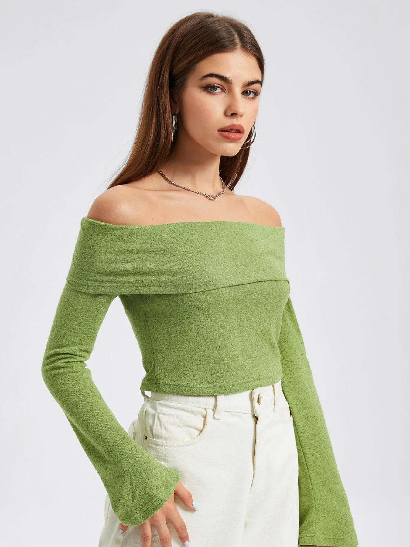 Off the Shoulder Flounce Sleeve Tee