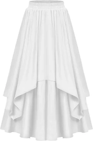 Renaissance Maxi Skirts for Women Elastic High Waist Double Layered A-Line Skirts Vintage Pleated Skirt with Pockets
