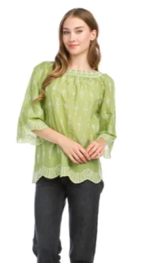 TOP - EMBROIDERED OFF THE SHOULDER BLOUSE - Green PT-16111