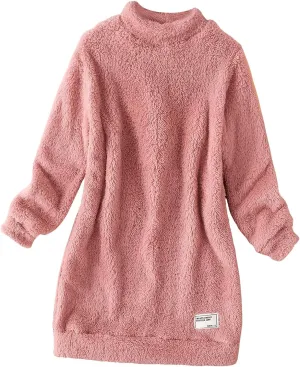 WDIRARA Girl's Fuzzy Sherpa Mock Neck Long Sweatshirt Long Sleeve Fleece Pullovers Top