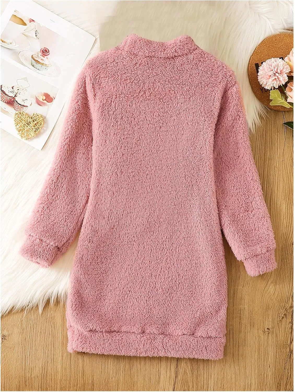 WDIRARA Girl's Fuzzy Sherpa Mock Neck Long Sweatshirt Long Sleeve Fleece Pullovers Top