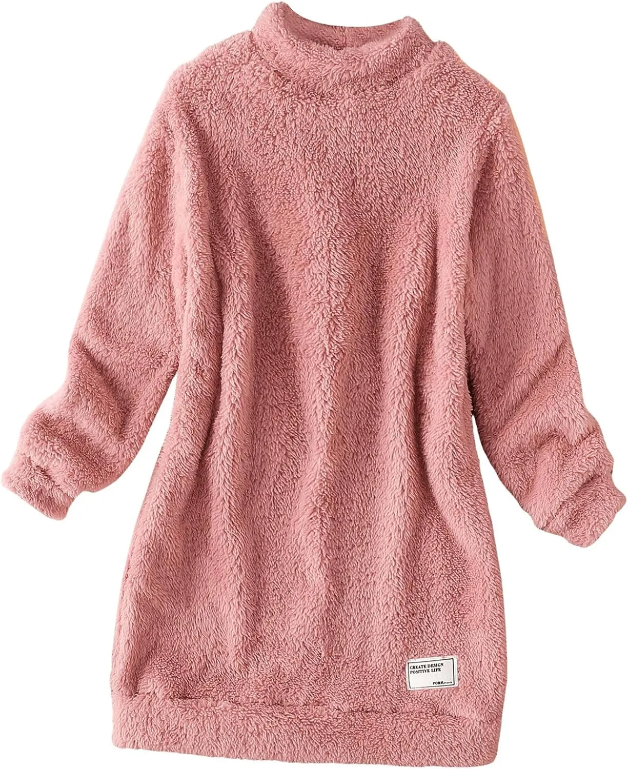 WDIRARA Girl's Fuzzy Sherpa Mock Neck Long Sweatshirt Long Sleeve Fleece Pullovers Top