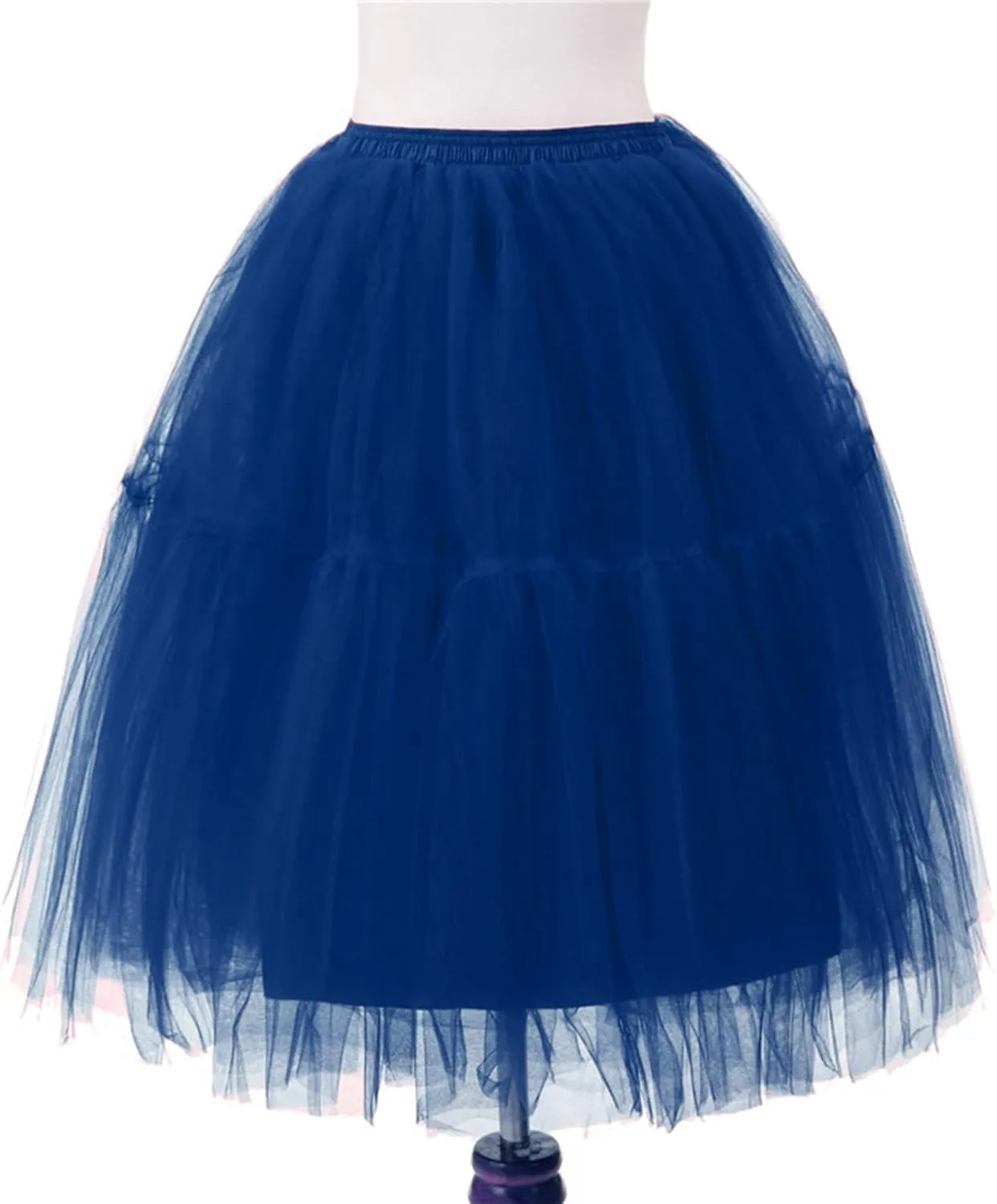 Womens Tulle Skirts Midi Elastic 50s Layered Mesh High Waist Pleated Flowy A-Line Party Long Tutu Skirts
